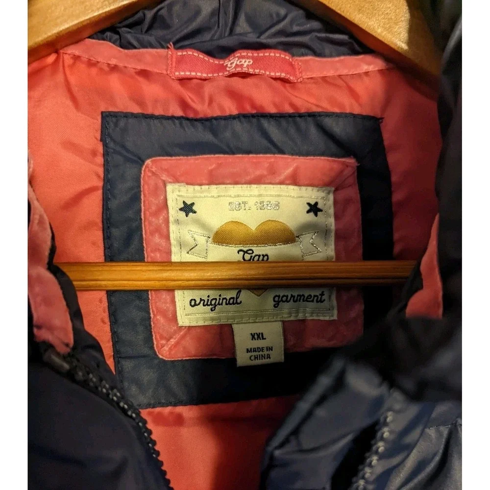 Gap Puffer Vest Youth Girls XXL (14-16) Navy Blue Down Snap Zip Sleeveless Quilt